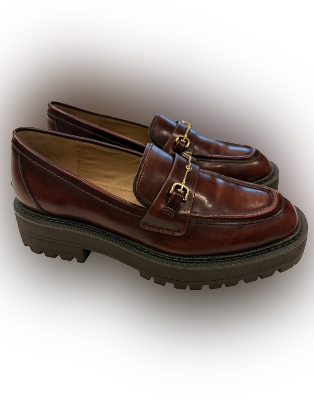Sam Edelman Laurs Lug SoleLeather Loafers Horse Bit Accent Bordeaux Sz 8